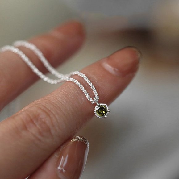 Jewelry - Sterling Silver Olive Green Lab Tourmaline Stone Pendant Necklace